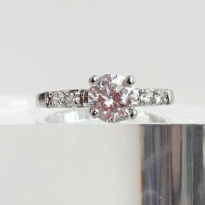 Silver Toned Round Cut Cubic Zirconia Gemstone Vintage Ring - sz 10.75